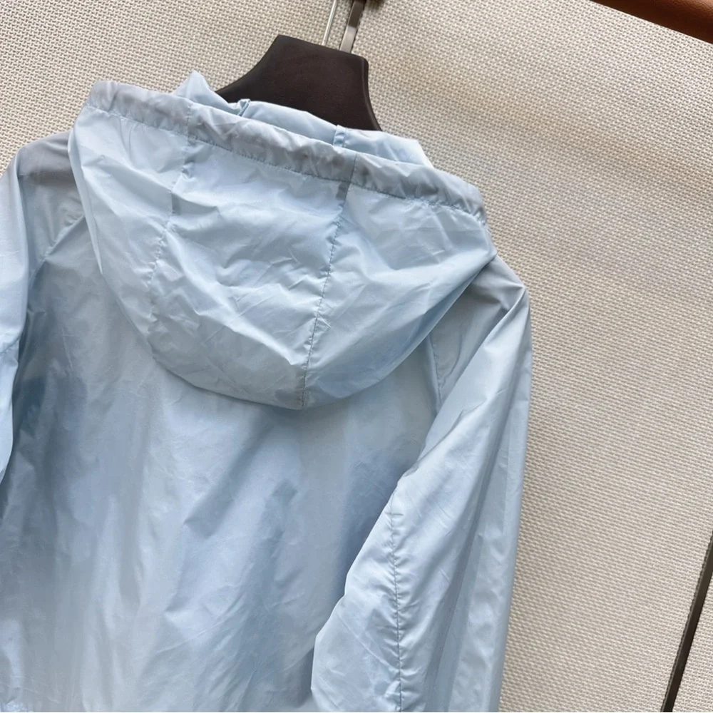 Prada Light Blue Hooded Zipper Sunscreen Coat - Picture 6 of 9